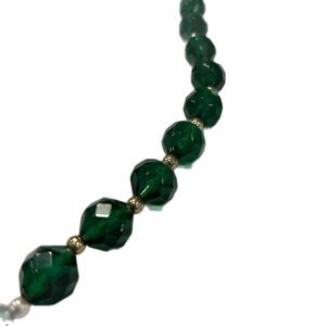 Vintage Green Faceted Beaded Gold Tone Necklace Women’s Unmarked
